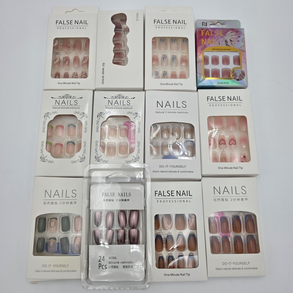 Lot of 12 New Nude Tone False Press On Nails Full Sets